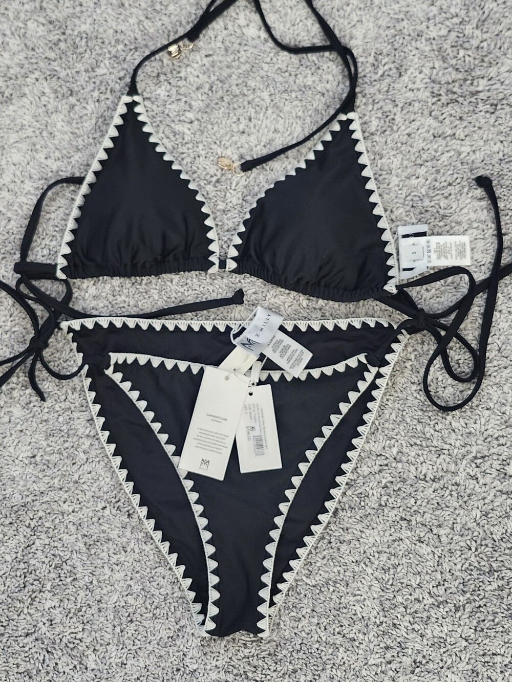NWT Milly $196 Two-piece Swimsuit Size S Black White Trim